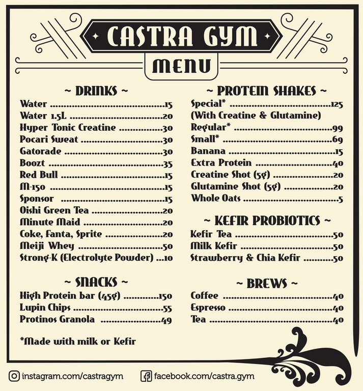 Castra Gym Cafe Menu